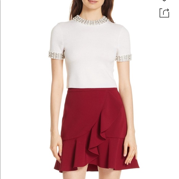 Alice + Olivia Ciara Mock Neck Embellished Crop - Picture 3 of 10